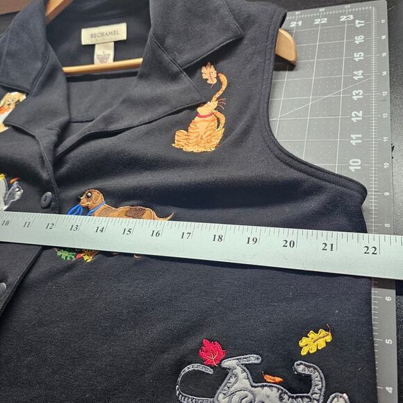 Vintage Bechamel Cat Dog Top Women Large Black Embroidered Sleeveless Pets Retro - Picture 9 of 10